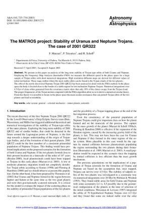 Stability of Uranus and Neptune Trojans. the Case of 2001 QR322