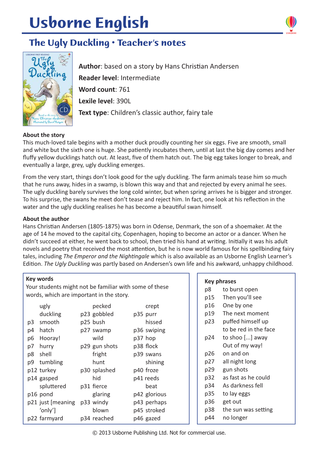 Usborne English the Ugly Duckling • Teacher’S Notes