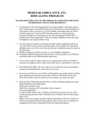 Medstar Ride Along Program Guidelines Here