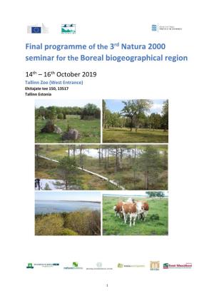 Final Programme of the 3Rd Natura 2000 Seminar for the Boreal Biogeographical Region