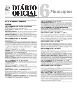 6Municípios Estado Da Bahia Oficial PREFEITURA MUNICIPAL DE PARAMIRIM AVISO DE LICITAÇÃO – PREGÃO PRESENCIAL Nº 006/2012