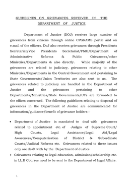 Guidelines on Grievances Received in the Department of Justice