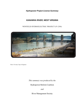 KANAWHA RIVER, WEST VIRGINIA This Summary Was Produced by The