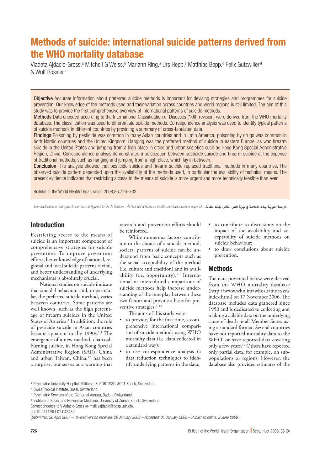 International Suicide Patterns Derived from the WHO Mortality Database