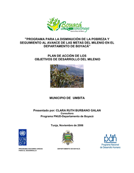 Programa Para La Disminución De La Pobreza Y Seguimiento Al Avance De Las Metas Del Milenio En El Departamento De Boyacá”