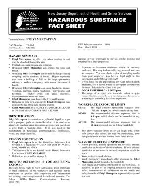 Ethyl Mercaptan Hazard Summary Identification