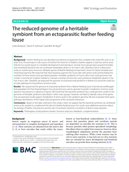 The Reduced Genome of a Heritable Symbiont from an Ectoparasitic Feather Feeding Louse Leila Alickovic1, Kevin P