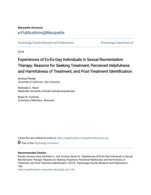 Experiences of Ex-Ex-Gay Individuals in Sexual Reorientation Therapy