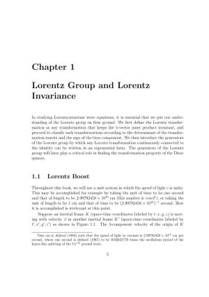 Chapter 1 Lorentz Group and Lorentz Invariance