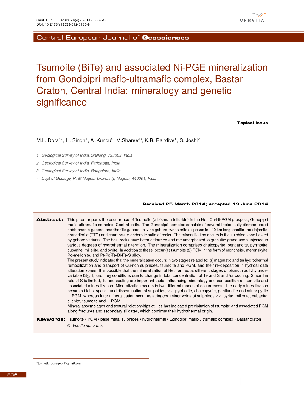 And Associated Ni-PGE Mineralization from Gondpipri Mafic-Ultramafic Complex, Bastar Craton, Central India