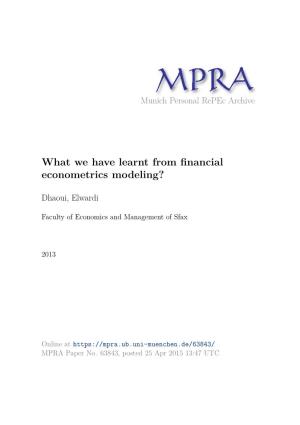 What We Have Learnt from Financial Econometrics Modeling?