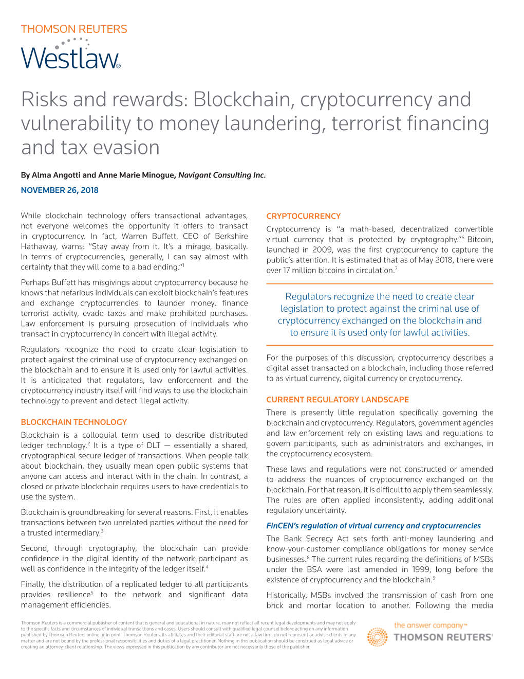 Blockchain, Cryptocurrency and Vulnerability to Money Laundering, Terrorist Financing and Tax Evasion