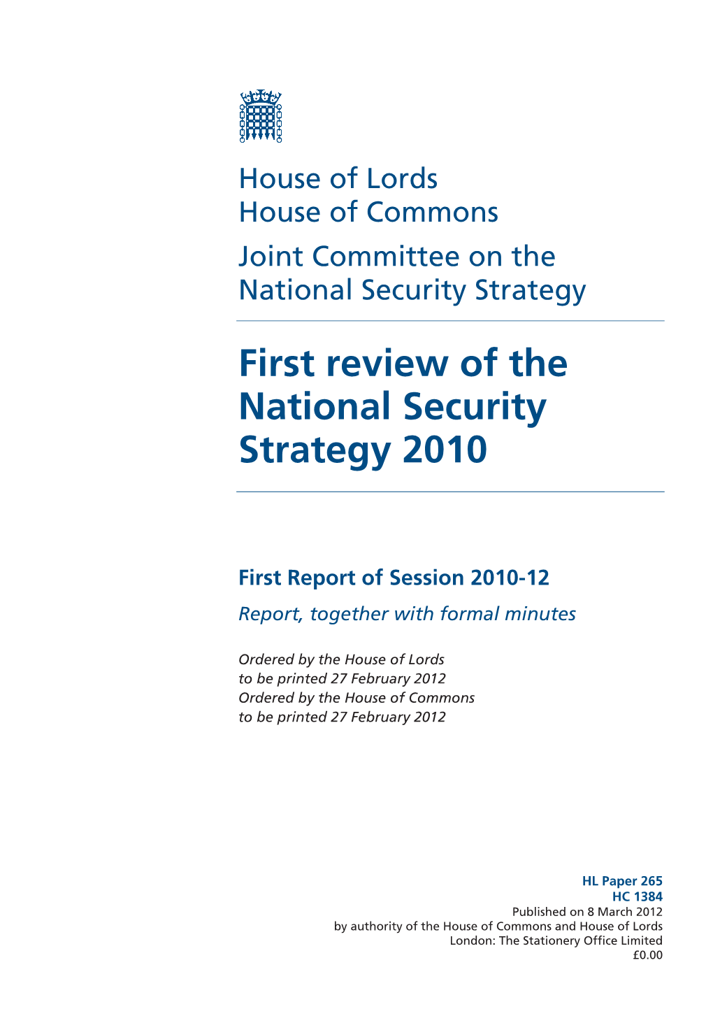 First Review of the National Security Strategy 2010