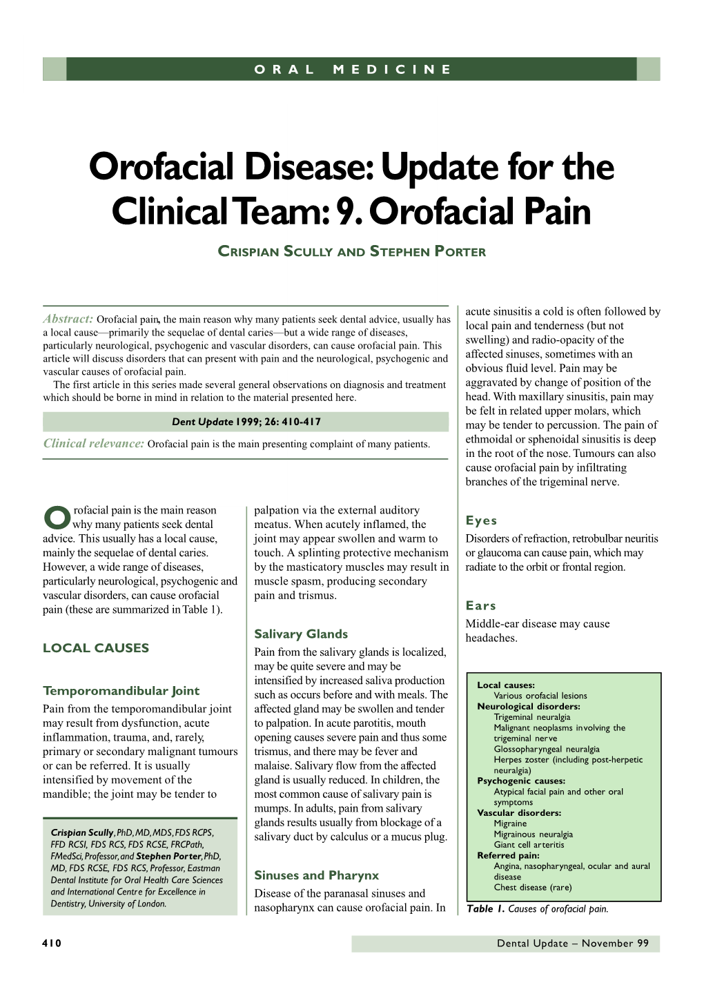 Update for the Clinical Team: 9. Orofacial Pain