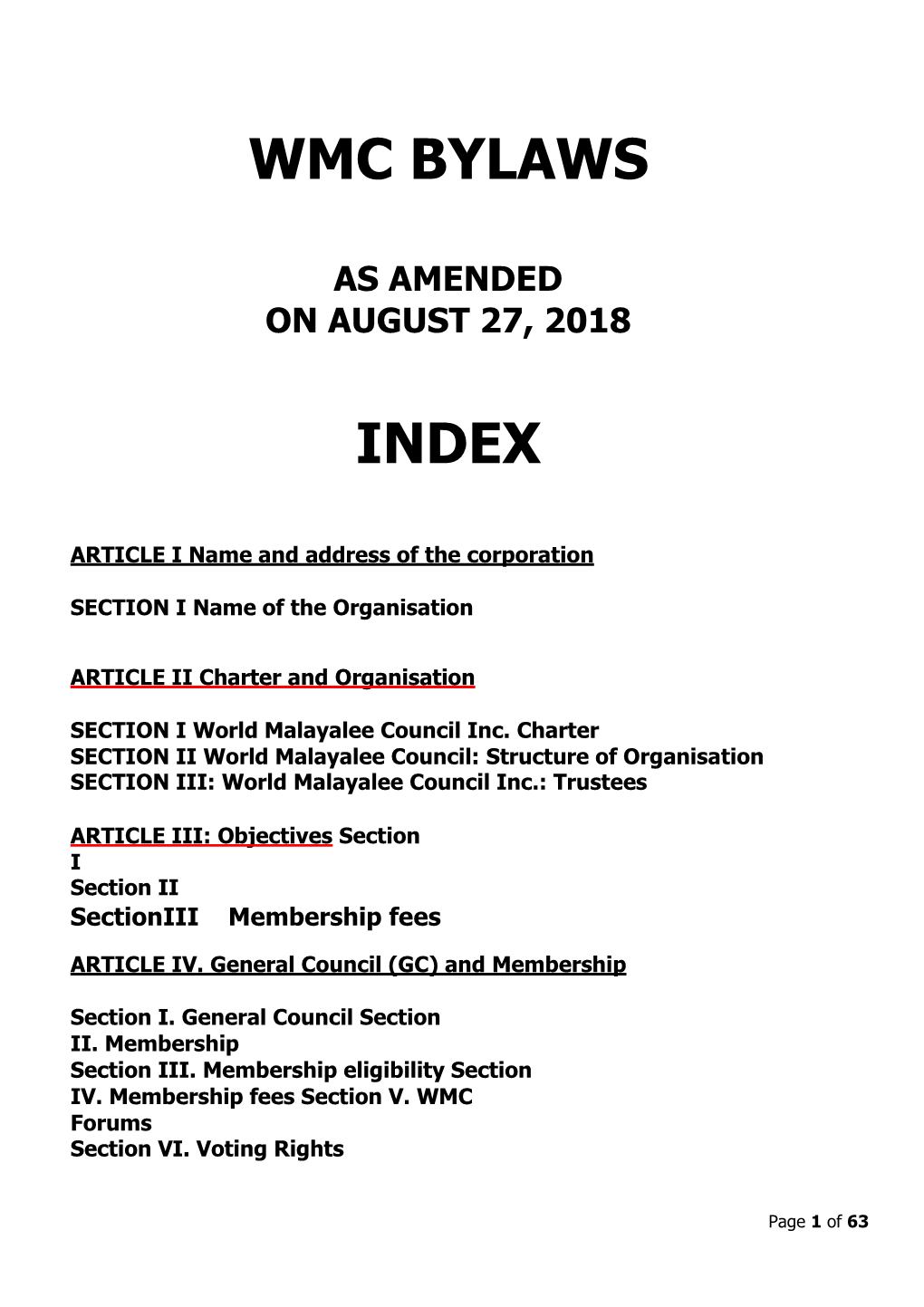 Wmc Bylaws Index