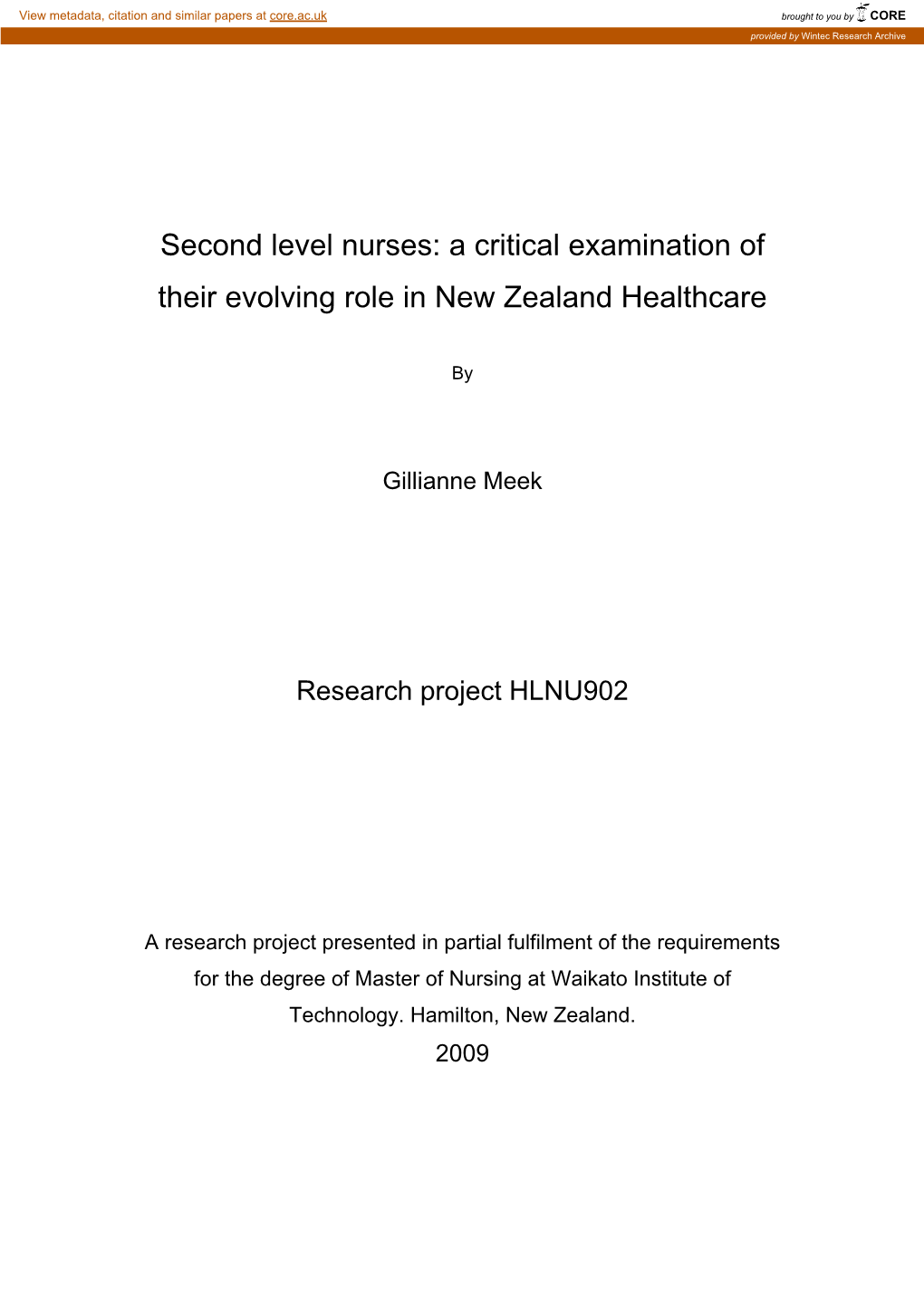 Second Level Nurses: a Critical Examination of Their Evolving Role in New Zealand Healthcare