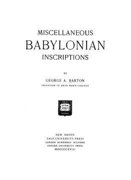 Miscellaneous Babylonian Inscriptions