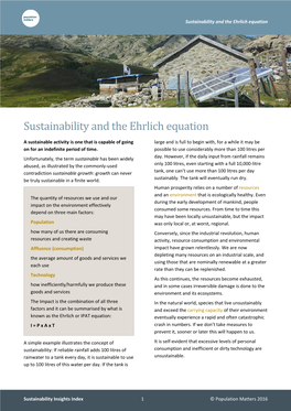 Sustainability and the Ehrlich Equation