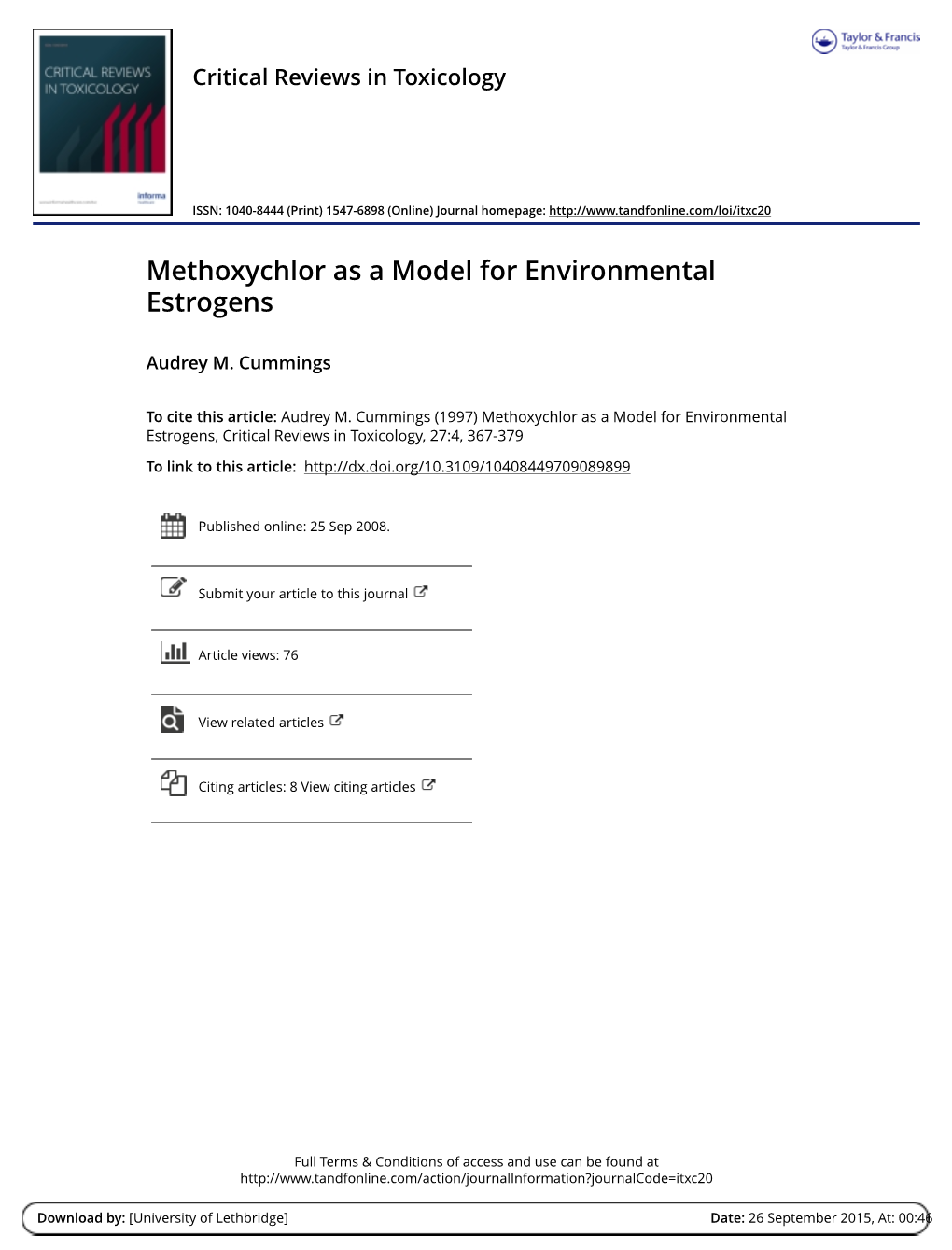 Methoxychlor As a Model for Environmental Estrogens