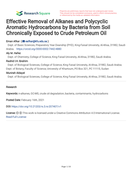 Effective Removal of Alkanes and Polycyclic Aromatic Hydrocarbons by Bacteria from Soil Chronically Exposed to Crude Petroleum Oil
