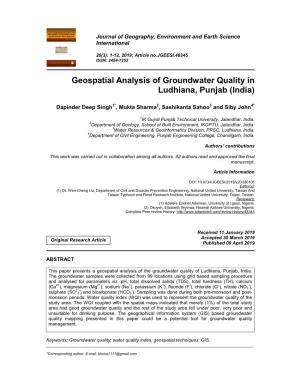 Geospatial Analysis of Groundwater Quality in Ludhiana, Punjab (India)