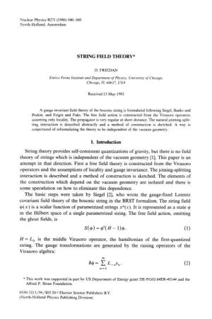 String Field Theory, Nuclear Physics B271 (1986) 540