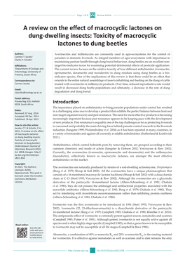 Toxicity of Macrocyclic Lactones to Dung Beetles