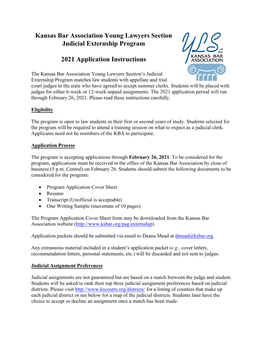 Kansas Bar Association Young Lawyers Section Judicial Externship Program 2021 Application Instructions