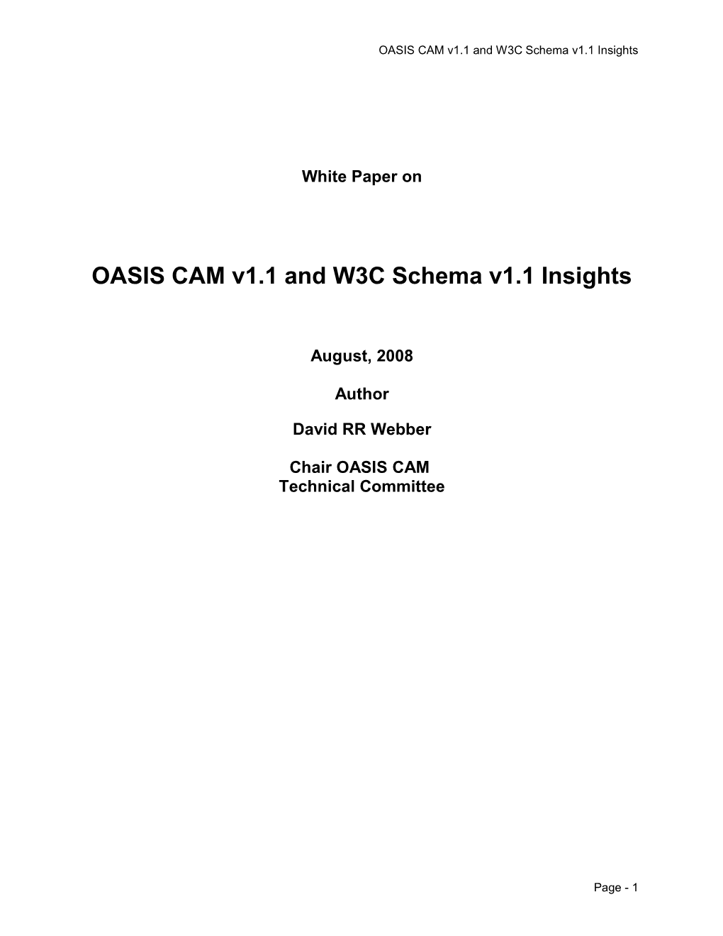 OASIS CAM V1.1 and W3C Schema V1.1 Insights