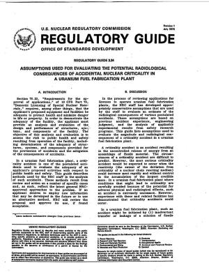Regulatory Guide 3.34, Revision 1, Assumptions Used for Evaluating