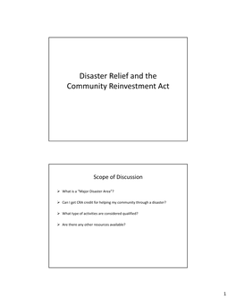 Disaster Relief and the Community Reinvestment Act