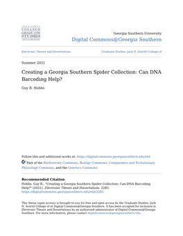 Creating a Georgia Southern Spider Collection: Can DNA Barcoding Help?