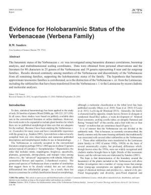 Evidence for Holobaraminic Status of the Verbenaceae (Verbena Family)