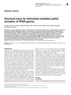 Structural Basis for Telmisartan-Mediated Partial Activation of PPAR Gamma
