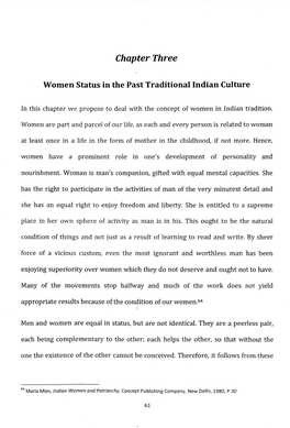 Chapter Three Women Status in the Past Traditional Indian Culture