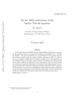 On the 100Th Anniversary of the Sackur-Tetrode Equation