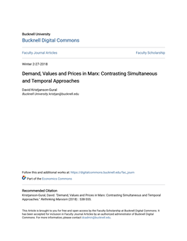 Demand, Values and Prices in Marx: Contrasting Simultaneous and Temporal Approaches