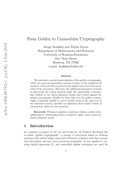 5 Feb 2019 from Golden to Unimodular Cryptography