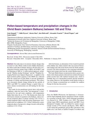 Pollen-Based Temperature and Precipitation Changes in the Ohrid Basin (Western Balkans) Between 160 and 70 Ka