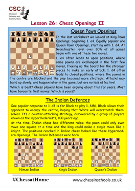 Lesson 26: Chess Openings II #Chessathome