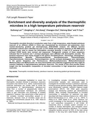 Enrichment and Diversity Analysis of the Thermophilic Microbes in a High Temperature Petroleum Reservoir