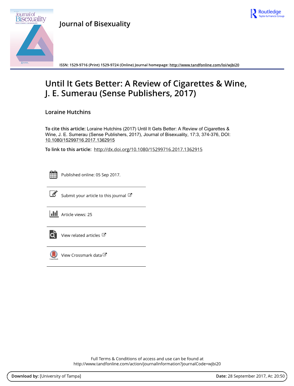 A Review of Cigarettes & Wine, JE Sumerau (Sense Publishers, 2017)