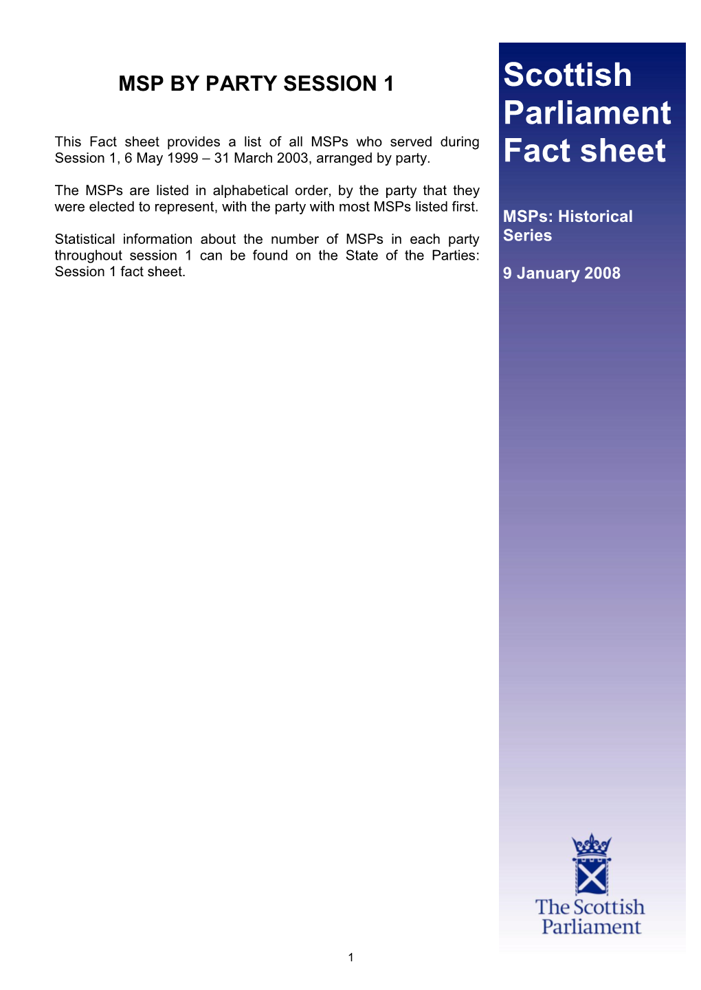 Msps by Party: Session 1