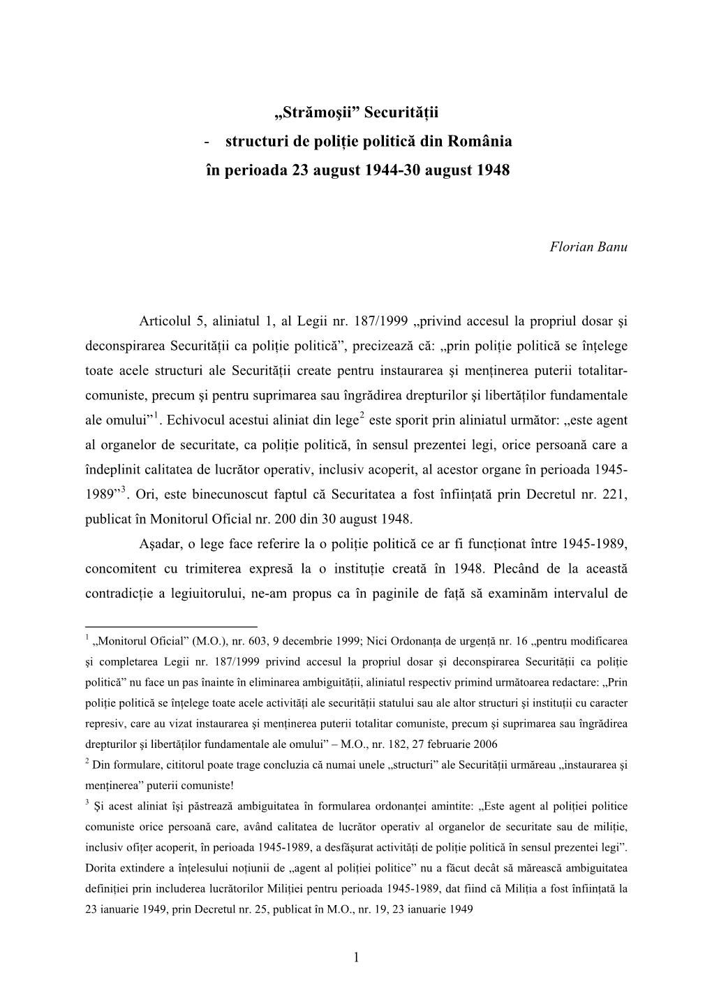 Securităţii - Structuri De Poliţie Politică Din România În Perioada 23 August 1944-30 August 1948