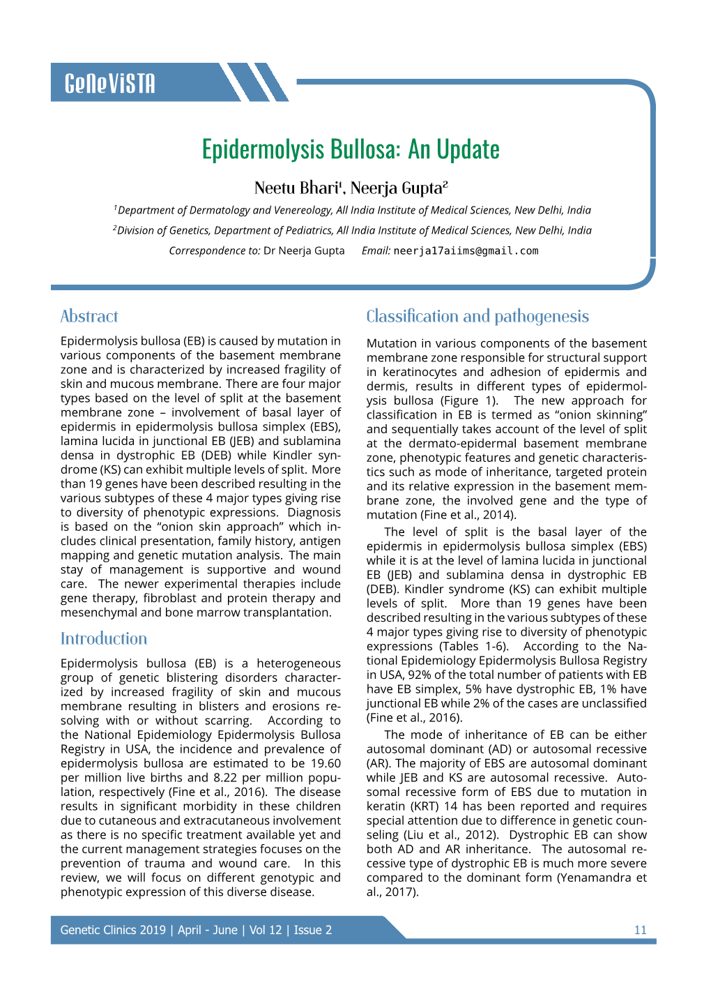 Genevista Epidermolysis Bullosa