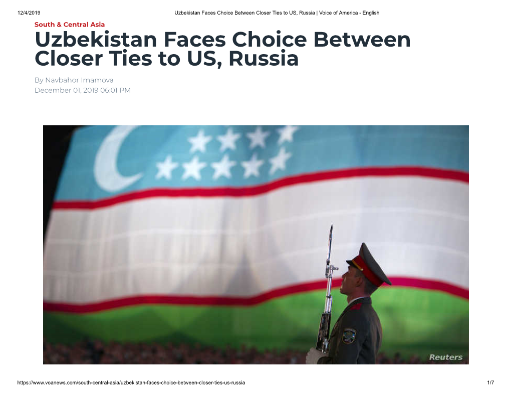 Uzbekistan Faces Choice Between Closer Ties to US, Russia