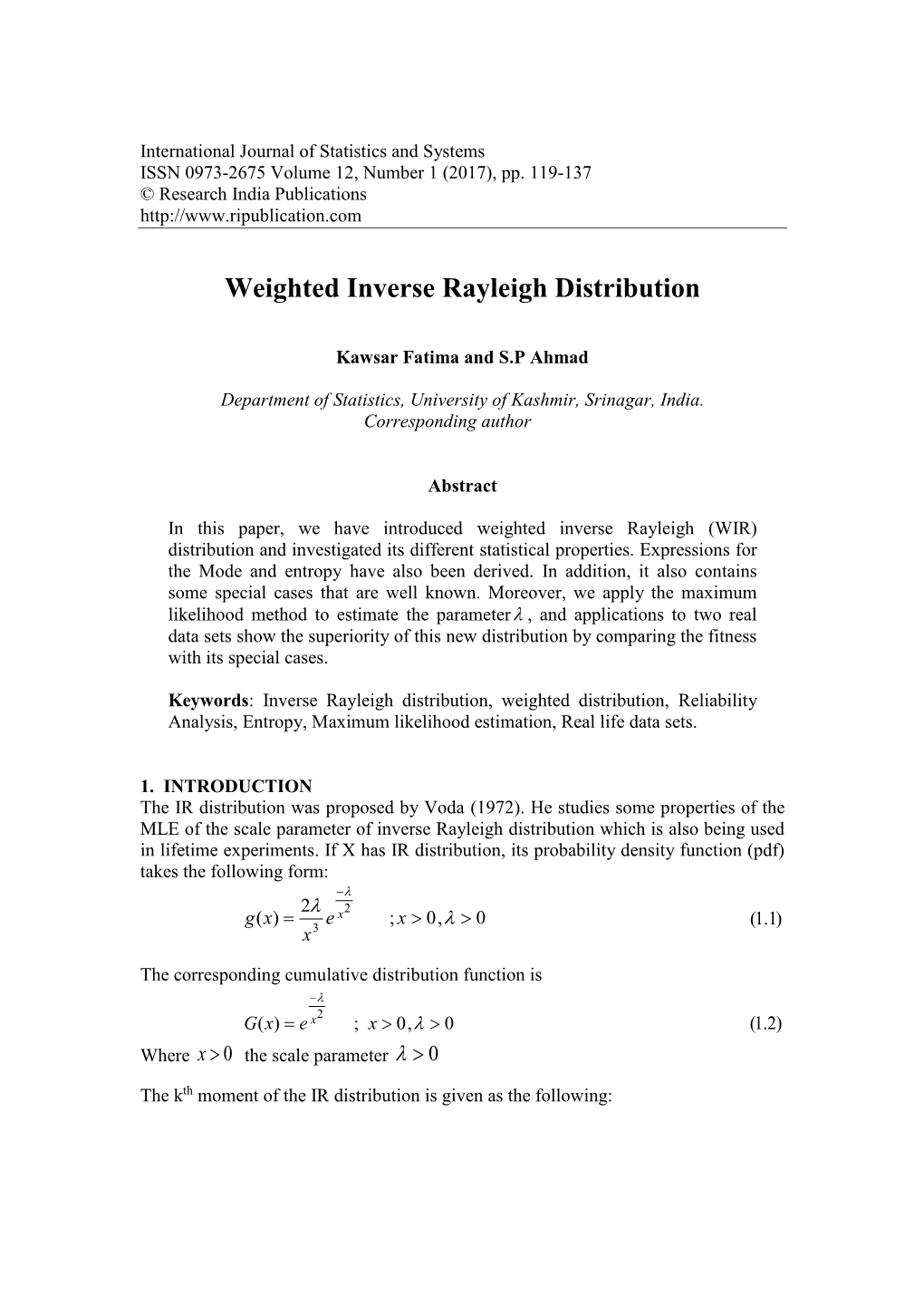 Weighted Inverse Rayleigh Distribution