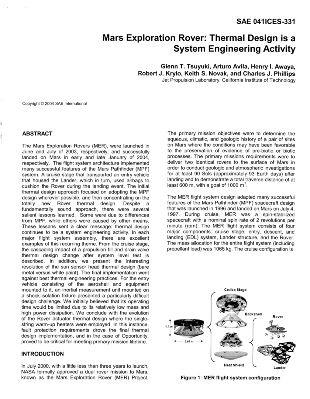 Mars Exploration Rover: Thermal Design Is a System Engineering Activity