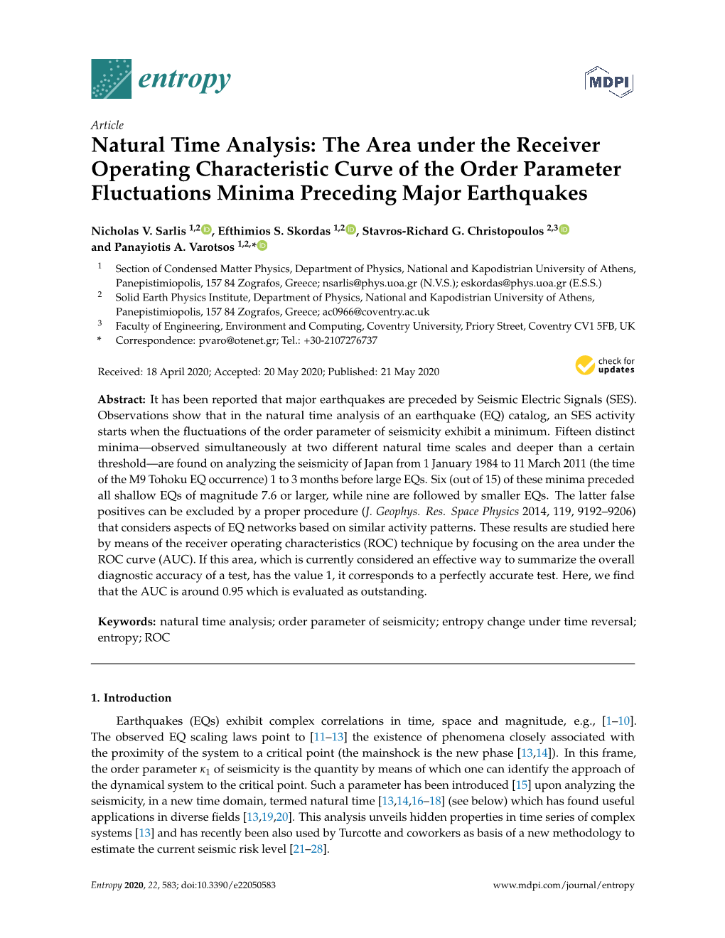 Natural Time Analysis: the Area Under the Receiver Operating Characteristic Curve of the Order Parameter Fluctuations Minima Preceding Major Earthquakes