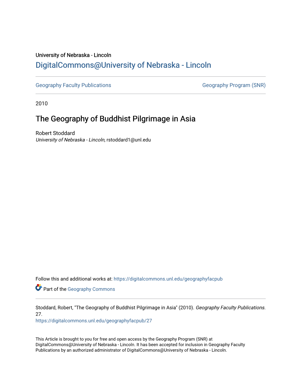 The Geography of Buddhist Pilgrimage in Asia